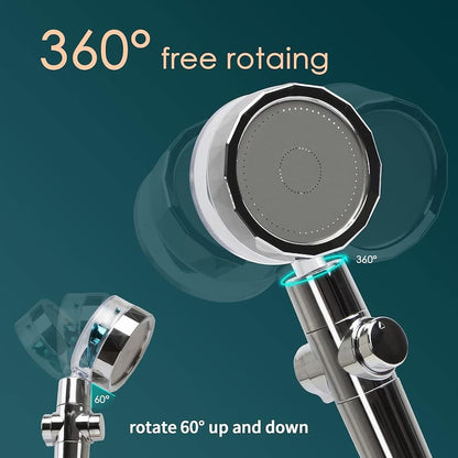 High Pressure Shower Head Water Saving 360 Degrees Rotating With Small Fan ABS Rain Spray