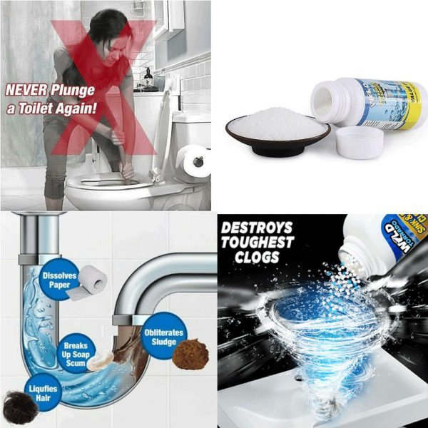 Powerful Toilet & Sink Clog Remover Drain Cleaner Powder, Toilet Clogging Dredging Powder